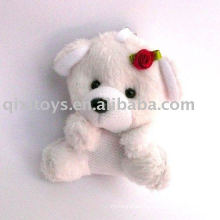 plush&stuffed dog keychain with flower,cute small baby animal toy